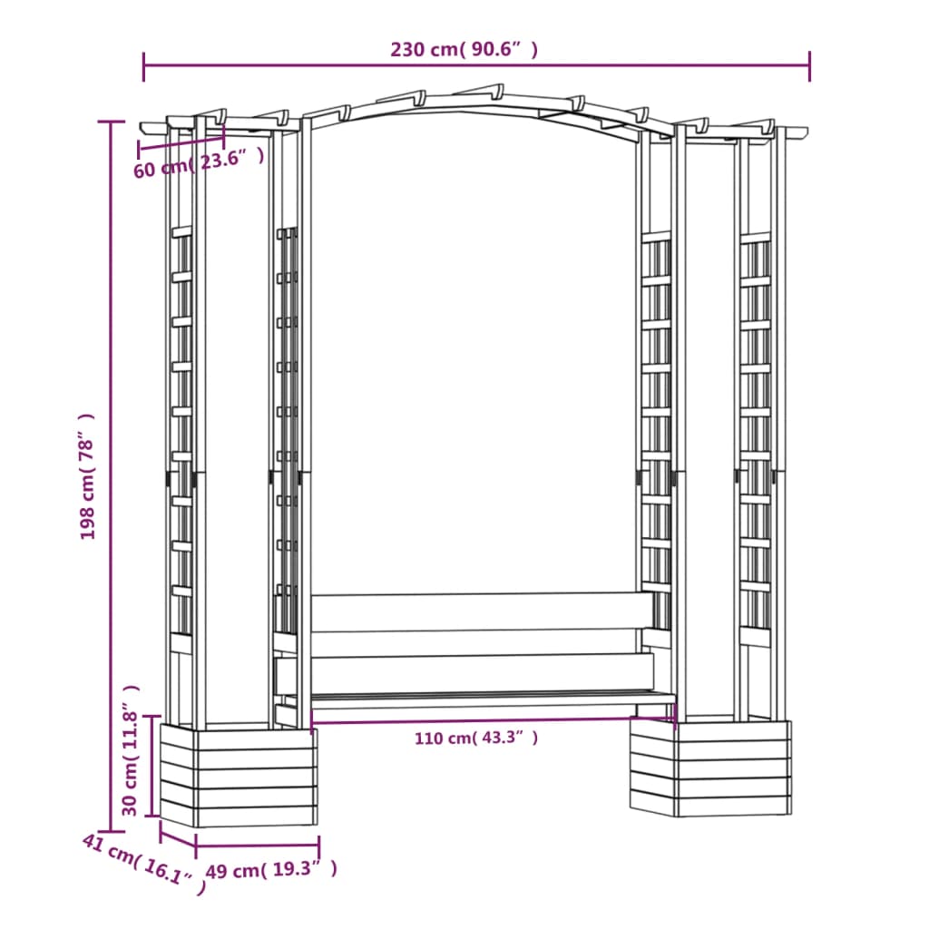 Pergola de jardin avec banc et jardinières Bois de pin imprégné