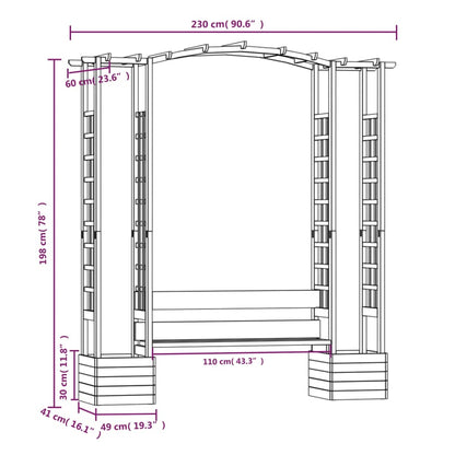 Pergola de jardin avec banc et jardinières Bois de pin imprégné