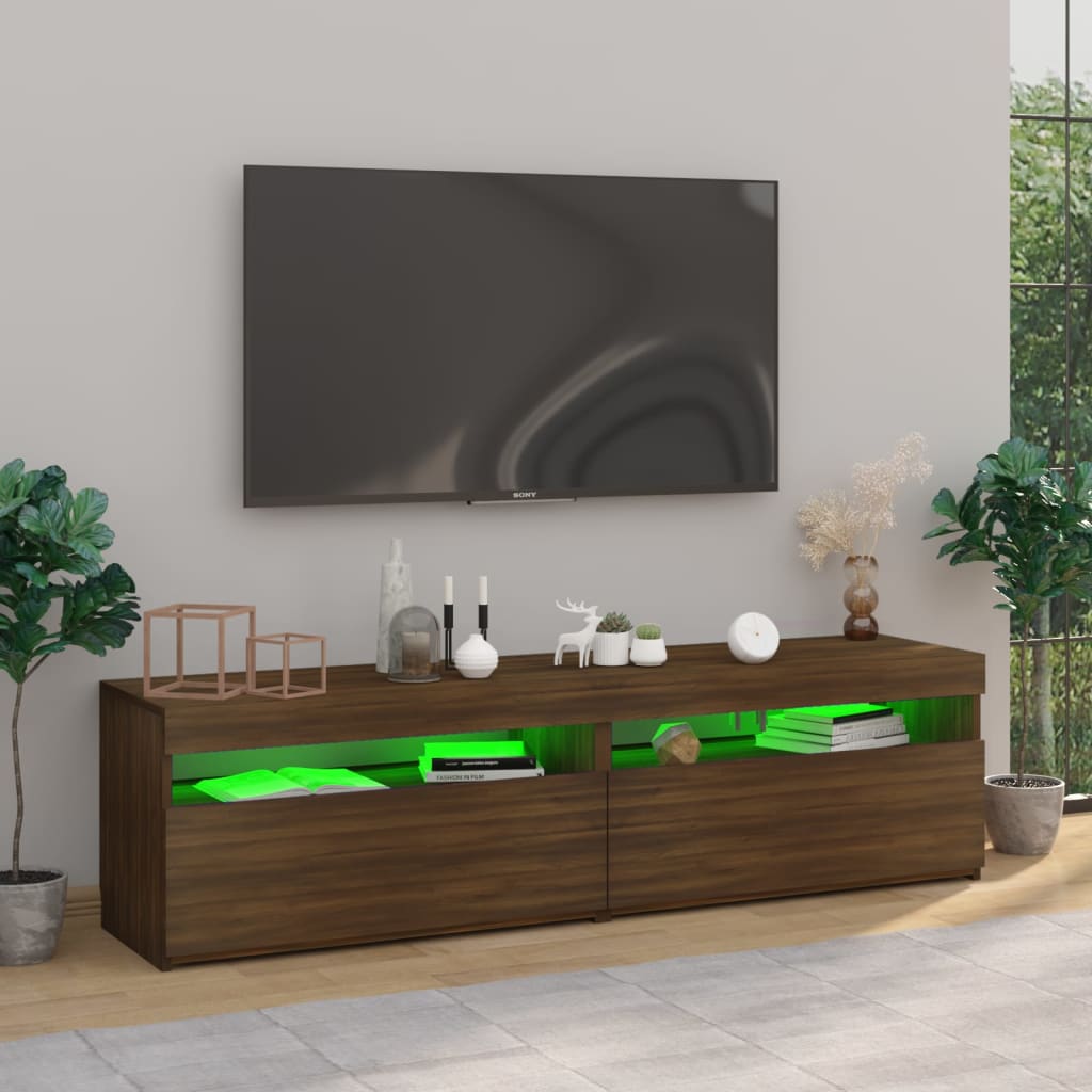 Meubles TV avec lumières LED 2 pcs Chêne marron 75x35x40 cm