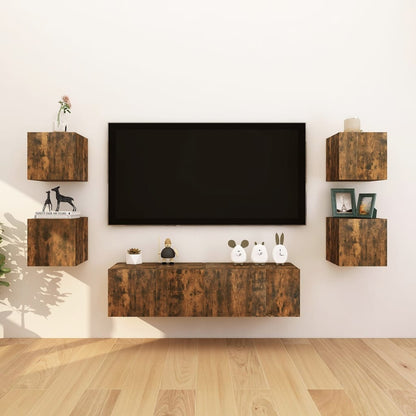 4 pcs Wall mounted TV cabinets Smoked oak 30.5x30x30 cm