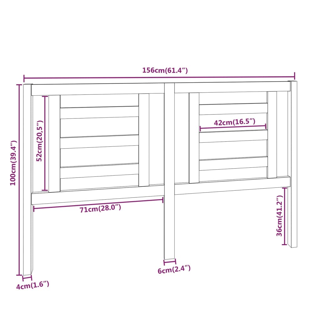 818827 vidaXL Headboard Grey 156x4x100 cm Solid Pine Wood