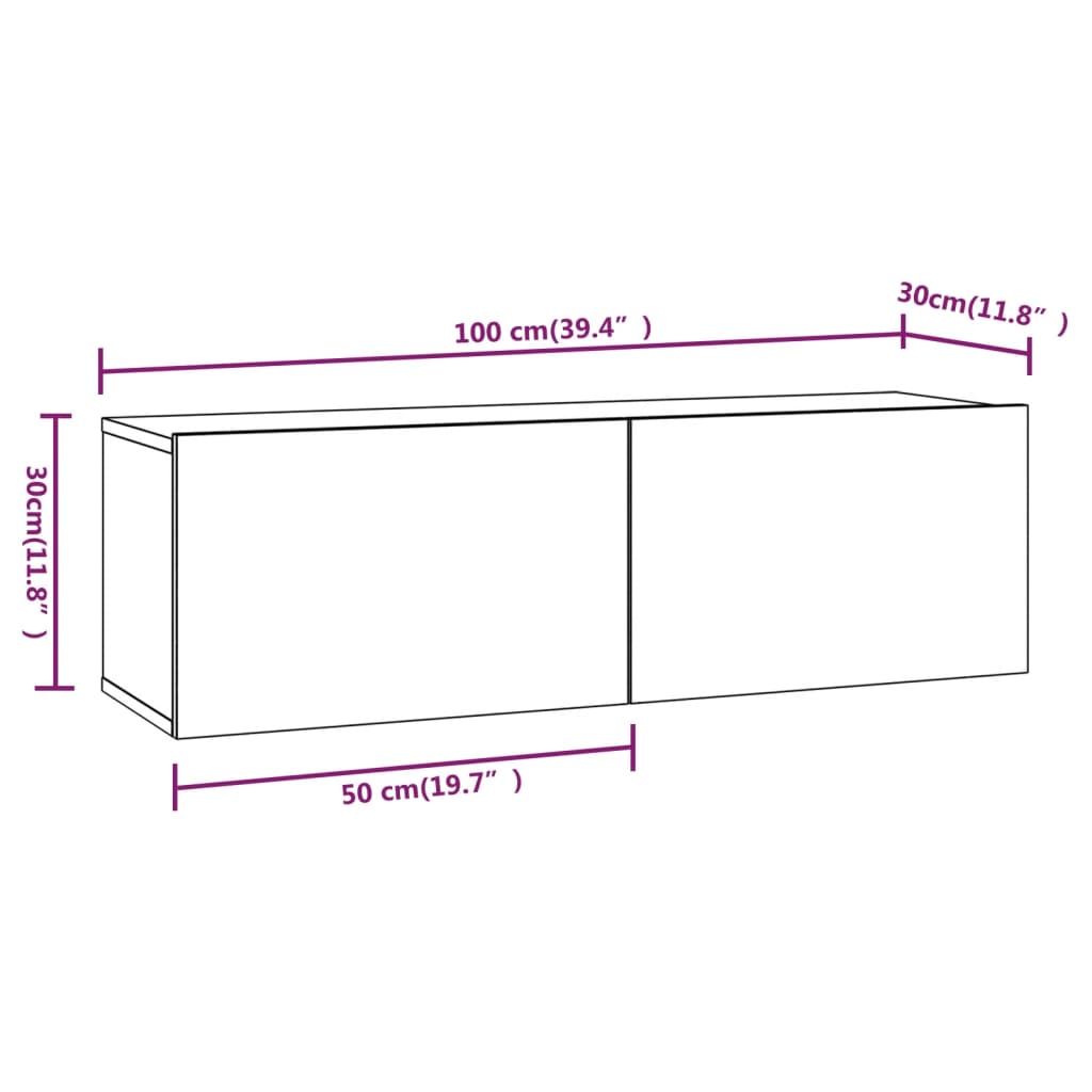 Meubles TV muraux 2 pcs blanc 100x30x30 cm bois d'ingénierie