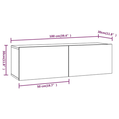 Meubles TV muraux 2 pcs blanc 100x30x30 cm bois d'ingénierie