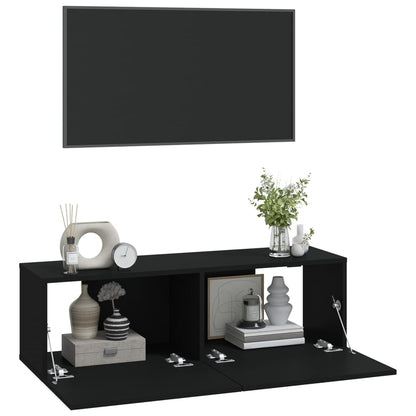 Meubles TV muraux 2 pcs noir 100x30x30 cm bois d'ingénierie