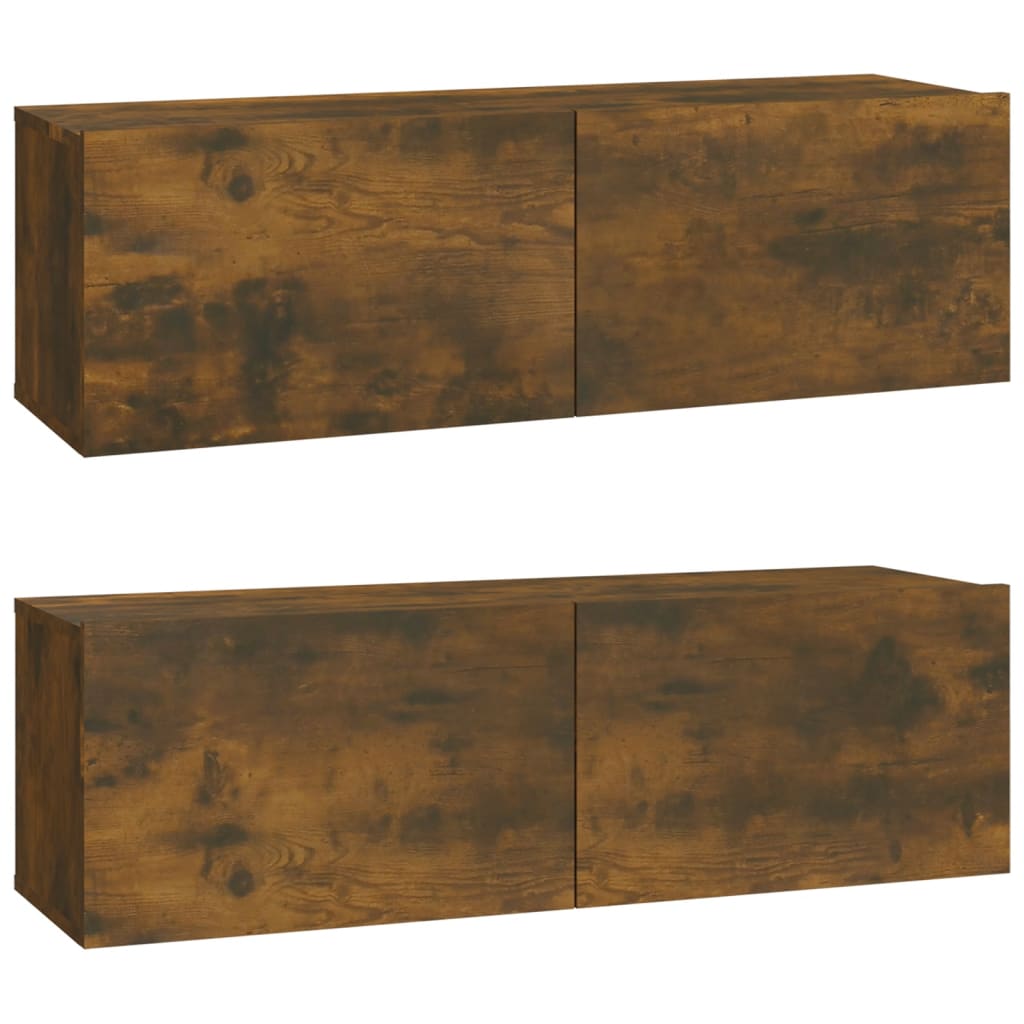 Meubles TV muraux 2pcs chêne fumé 100x30x30cm bois d'ingénierie