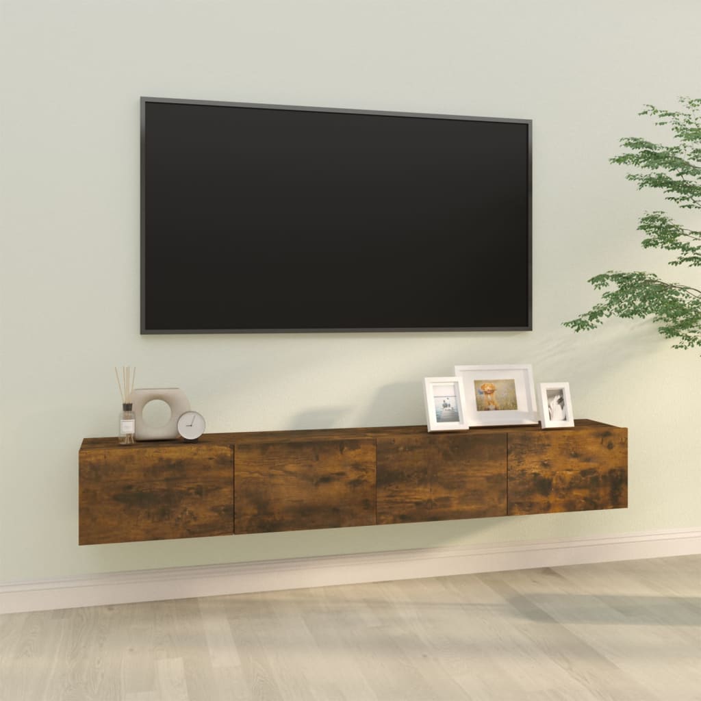 Meubles TV muraux 2pcs chêne fumé 100x30x30cm bois d'ingénierie