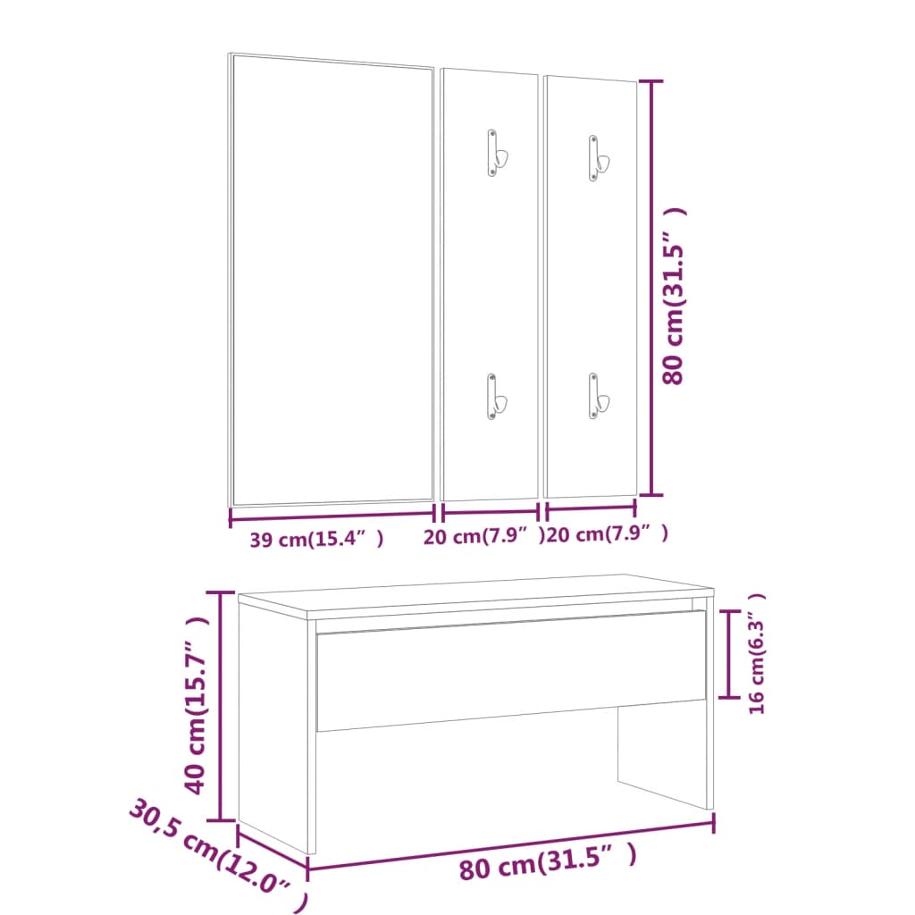 Ensemble de meubles de couloir Chêne fumé Bois d'ingénierie