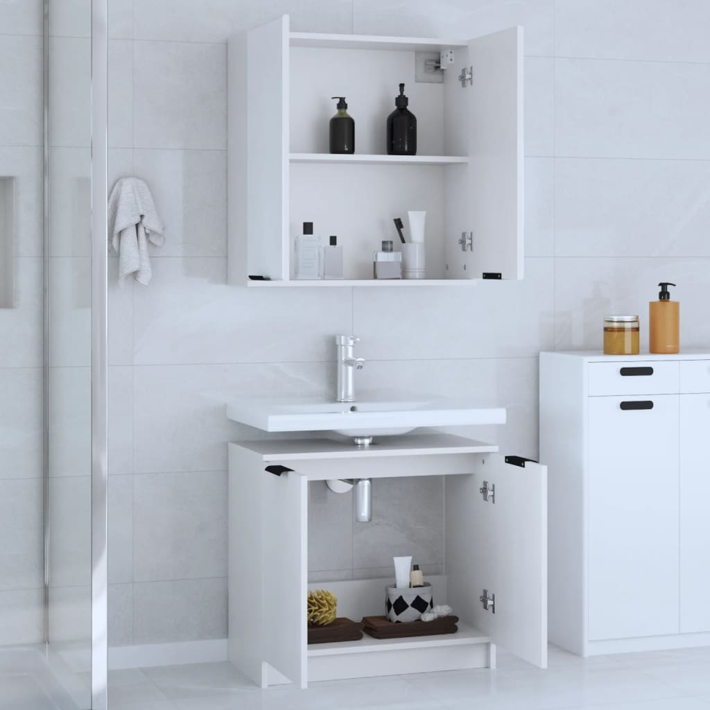 Meubles de salle de bain 2 pcs Blanc Bois d'ingénierie