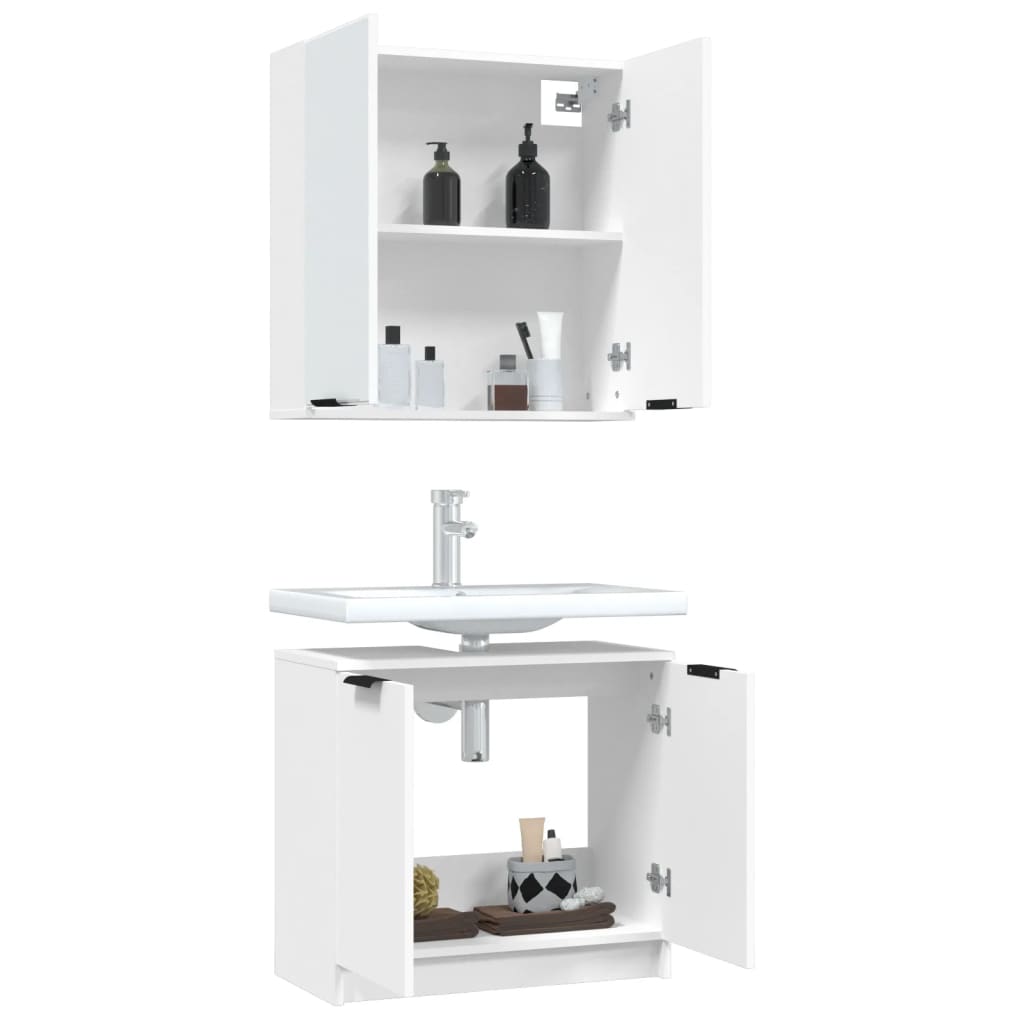 Meubles de salle de bain 2 pcs Blanc Bois d'ingénierie