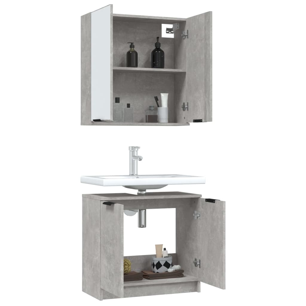 Meubles de salle de bain 2 pcs Gris béton Bois d'ingénierie