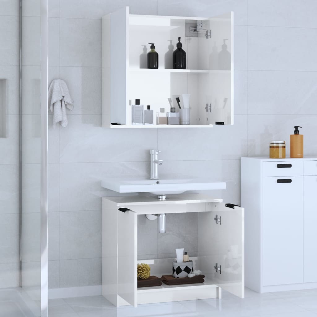 Meubles de salle de bain 2 pcs Blanc brillant Bois d'ingénierie