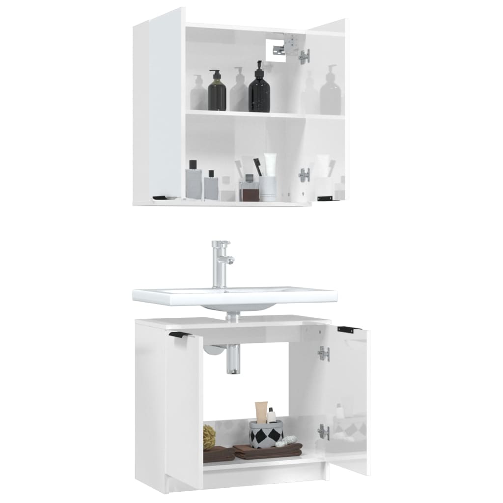 Meubles de salle de bain 2 pcs Blanc brillant Bois d'ingénierie