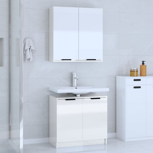 Meubles de salle de bain 2 pcs Blanc brillant Bois d'ingénierie