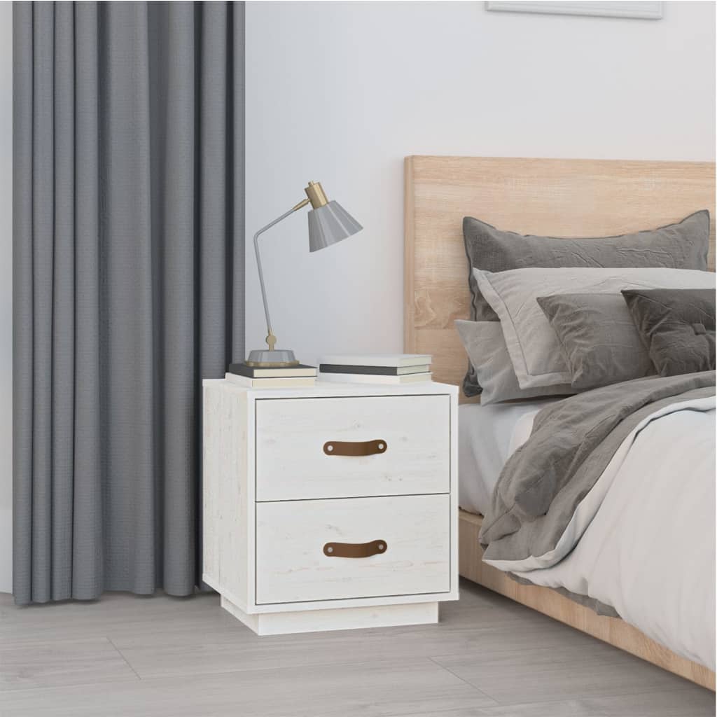 vidaXL Mesita de noche madera maciza de pino blanca 40x34x45 cm