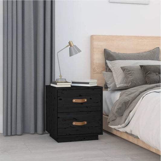 vidaXL Mesita de noche madera maciza de pino negra 40x34x45 cm