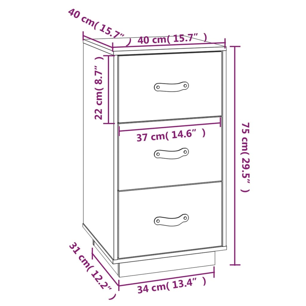  vidaXL Table de chevet Blanc 40x40x75 cm Bois de pin solide