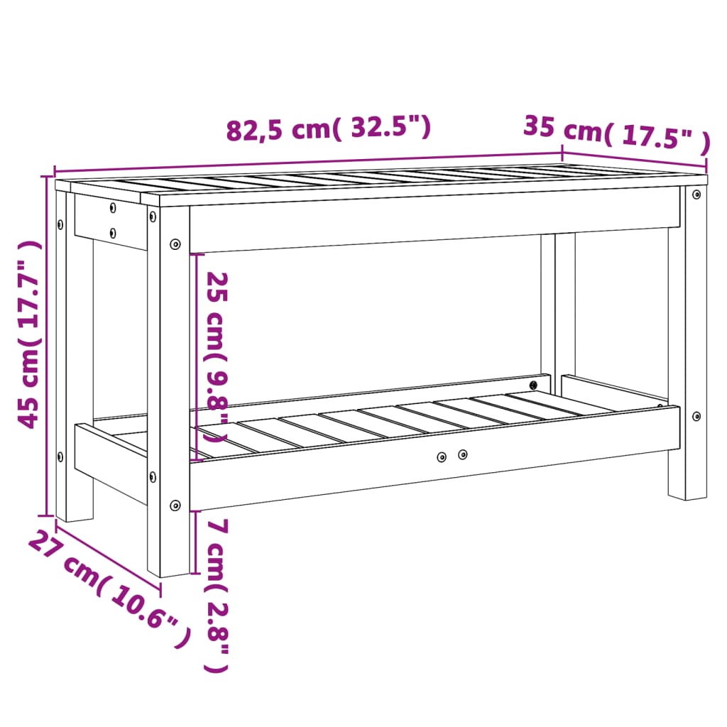 Banc de jardin blanc 82,5x35x45 cm bois massif de pin