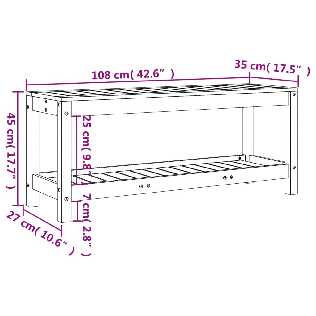 Banc de jardin blanc 108x35x45 cm bois massif de pin