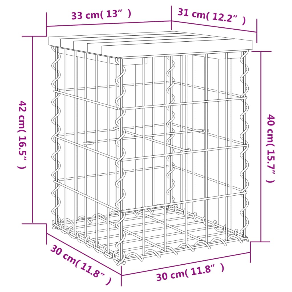 Gabion designer garden bench 33x31x42 cm solid pine wood