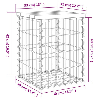 Gabion designer garden bench 33x31x42 cm solid pine wood