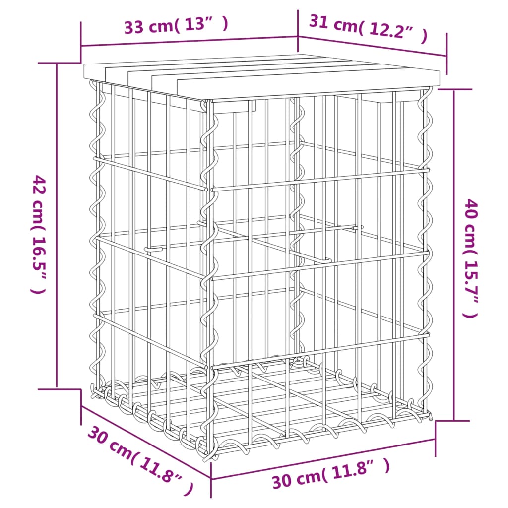 Gabion designer garden bench 33x31x42 cm solid douglas wood