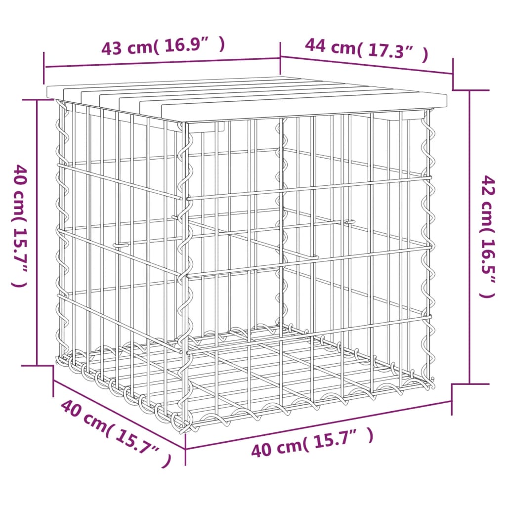 Gabion designer garden bench 43x44x42 cm solid douglas wood