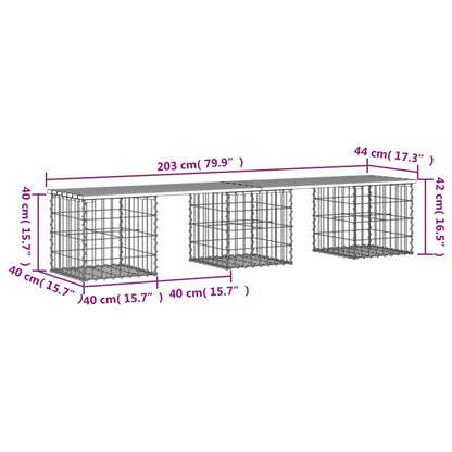 Banc de jardin design gabion 203x44x42cm bois massif de douglas