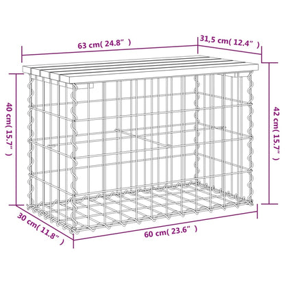 Gabion designer garden bench 63x31.5x42cm solid pine wood