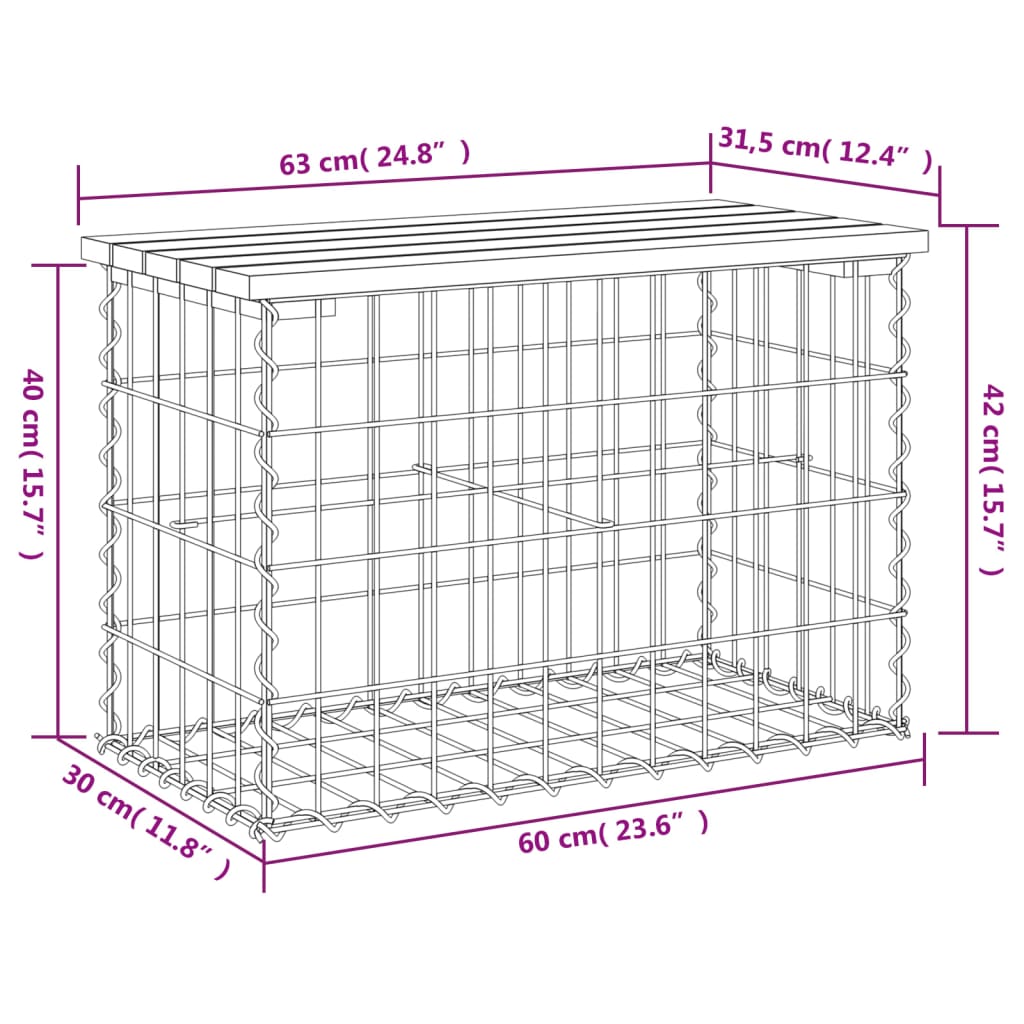 Gabion designer garden bench 63x31.5x42 cm solid Douglas fir wood