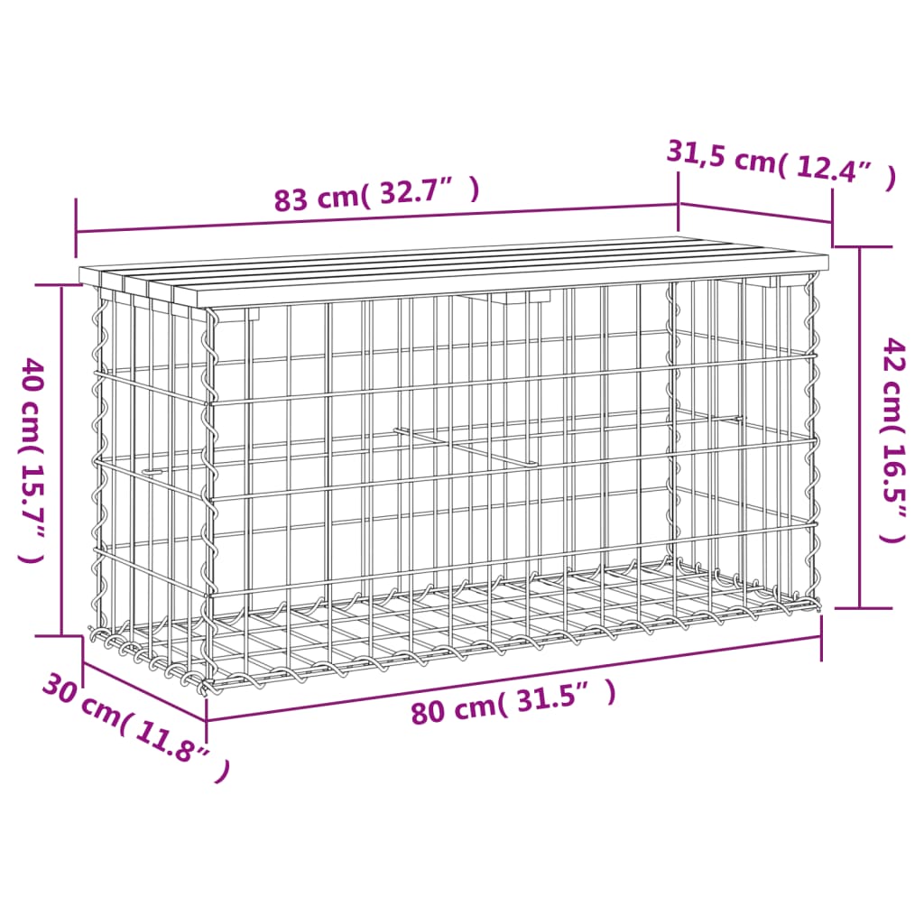 Banc de jardin design de gabion 83x31,5x42cm bois massif de pin