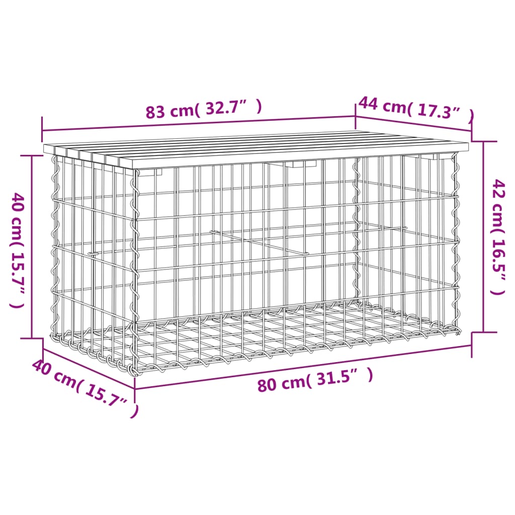 Banc de jardin design de gabion 83x44x42 cm bois massif de pin