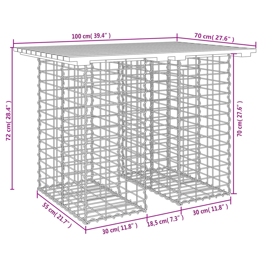 Banc de jardin design gabion 100x70x72 cm bois de pin imprégné