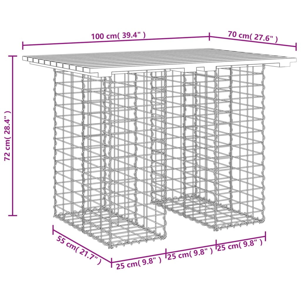 Banc de jardin design de gabion 100x70x72 cm bois massif de pin