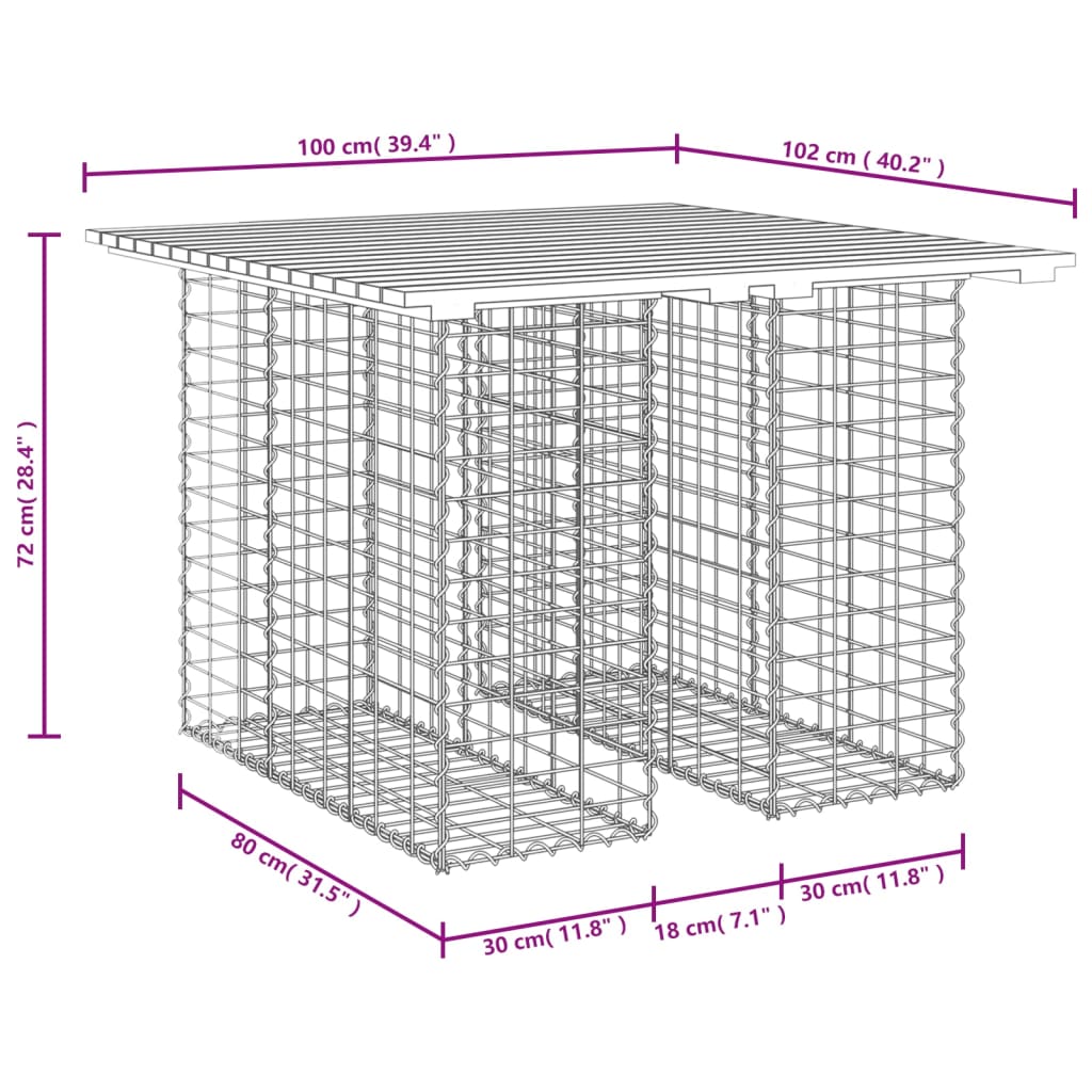 Banc de jardin design gabion 100x102x72 cm bois de pin imprégné