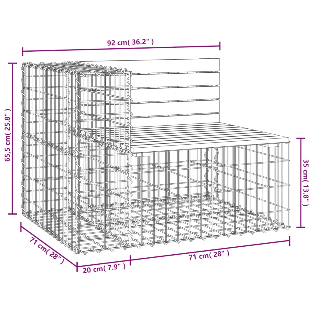 Banc jardin design gabion 92x71x65,5 cm bois massif de douglas