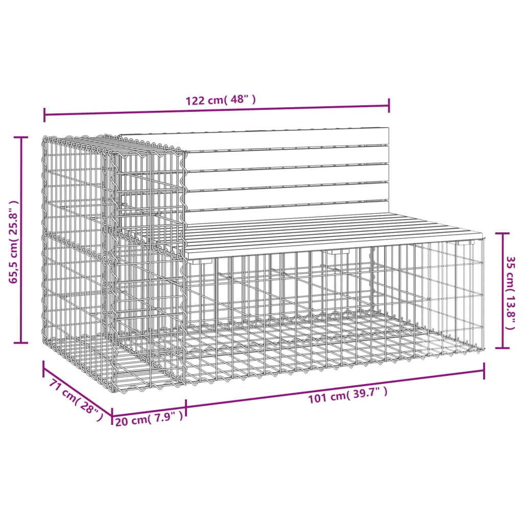 Banc jardin design gabion 122x71x65,5 cm bois massif de douglas