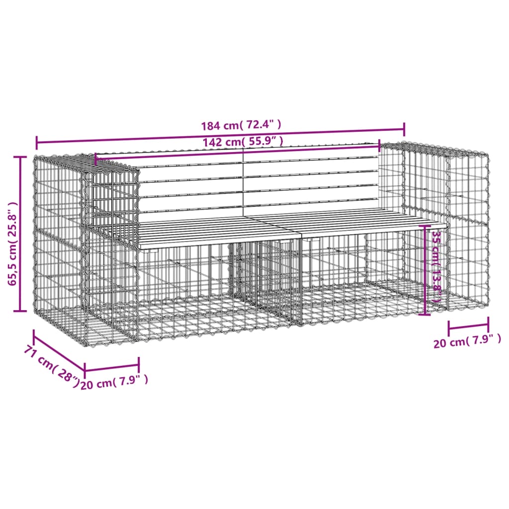 Banc de jardin design gabion 184x71x65,5 cm bois massif douglas