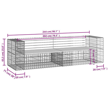 Banc de jardin design gabion 244x71x65,5 cm bois massif de pin