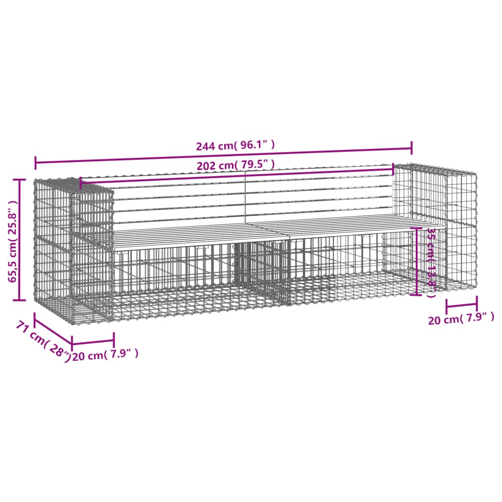 Banc de jardin design gabion 244x71x65,5 cm bois massif douglas