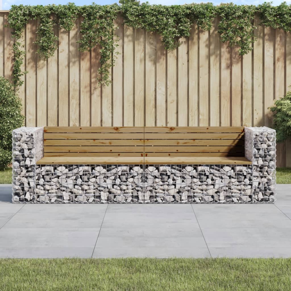 Banc de jardin design gabion 244x71x65,5cm bois de pin imprégné