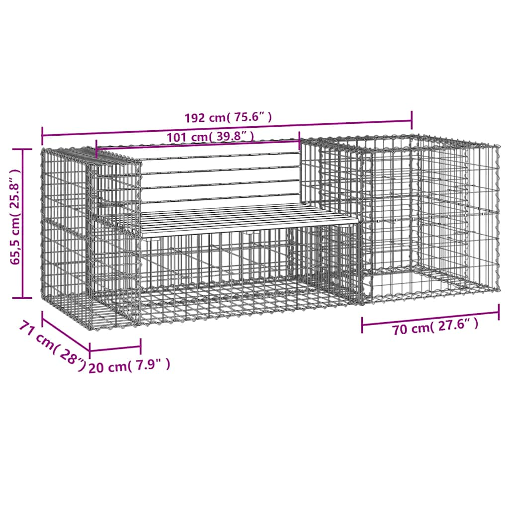 Banc de jardin avec panier en gabion bois massif de pin