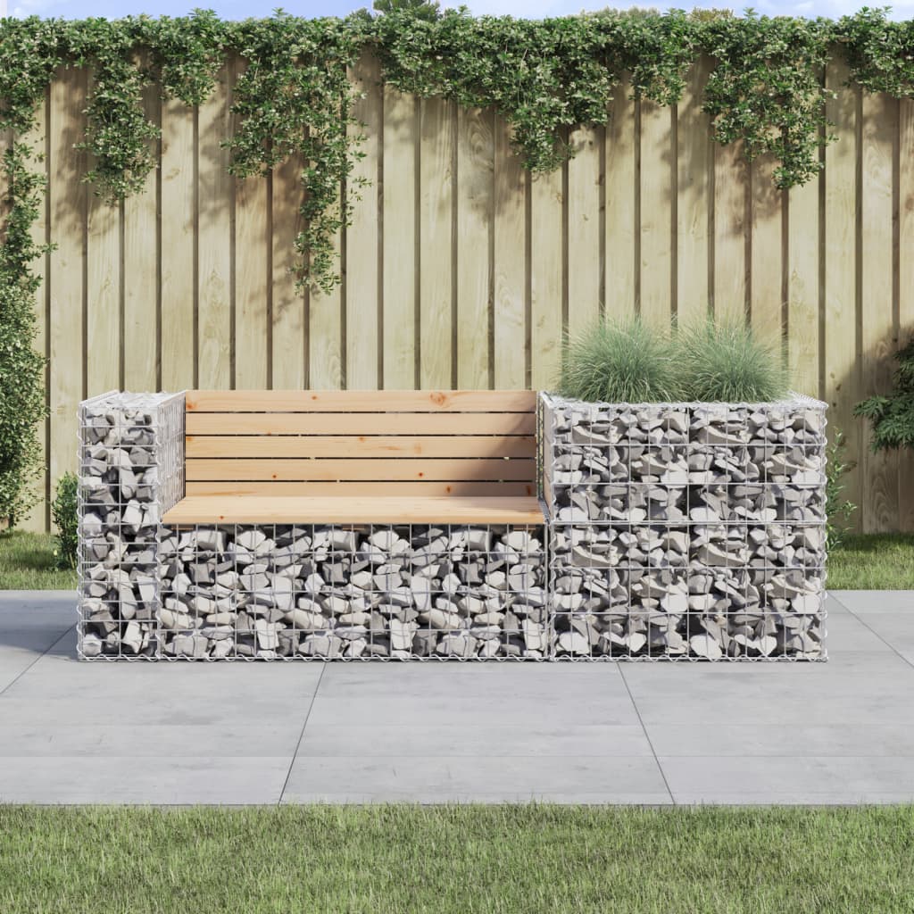 Banc de jardin avec panier en gabion bois massif de pin