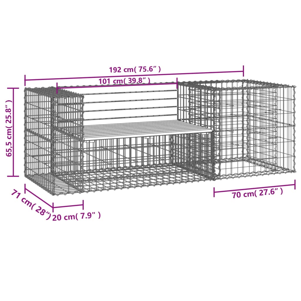 Banc de jardin avec panier en gabion bois massif de douglas