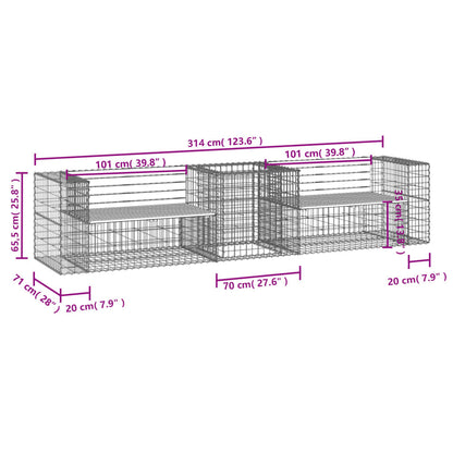 Banc de jardin avec panier en gabion bois massif de pin