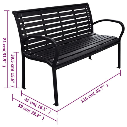 Banc de jardin Noir 116 cm Acier et WPC