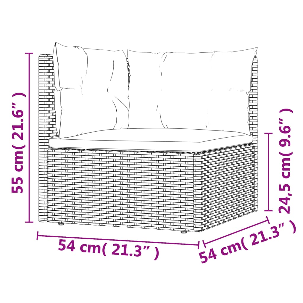 Canapé d'angle de jardin avec coussins gris résine tressée