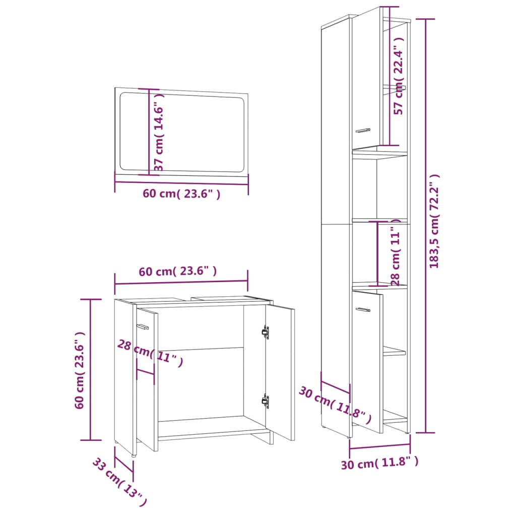 Ensemble de meubles de salle de bain 3 pcs Chêne fumé