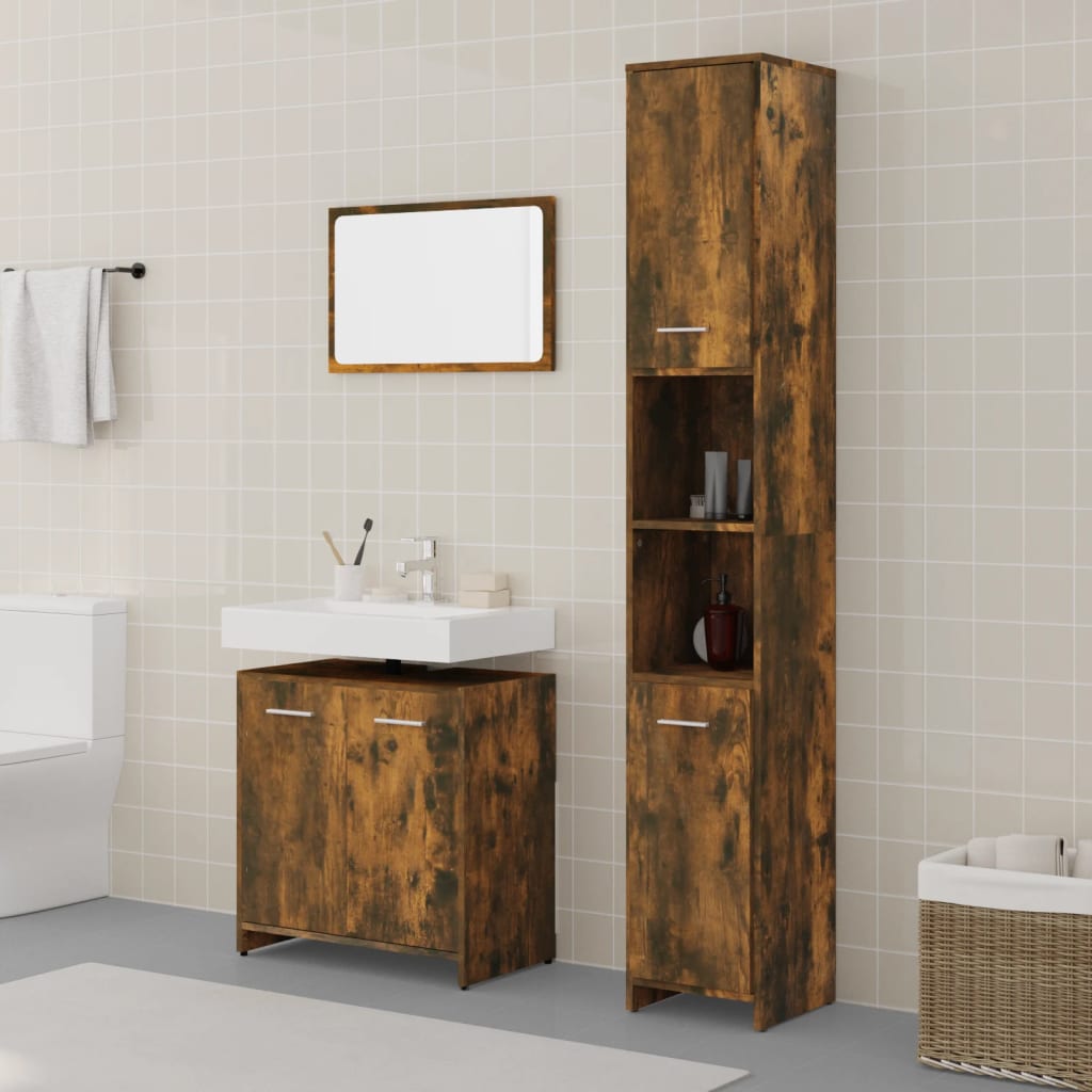 Ensemble de meubles de salle de bain 3 pcs Chêne fumé