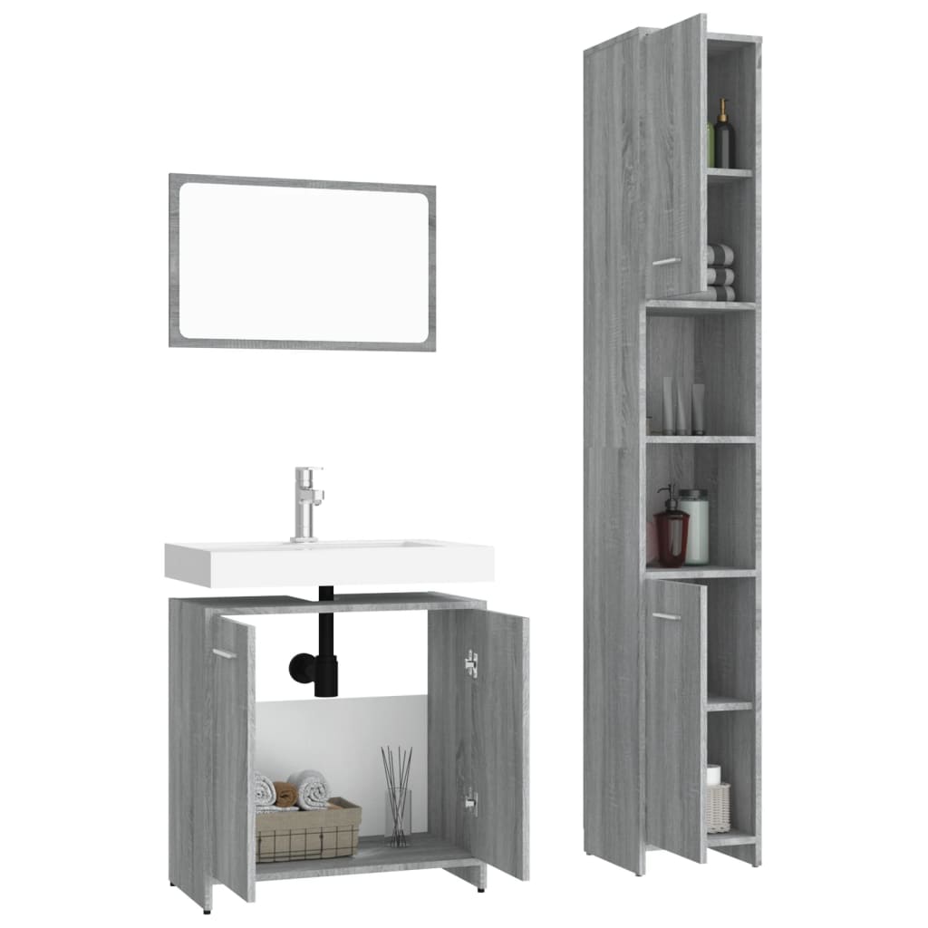 Ensemble de meubles de salle de bain 3 pcs Sonoma gris