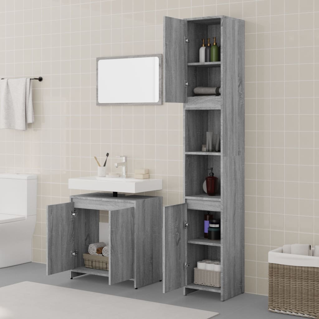 Ensemble de meubles de salle de bain 3 pcs Sonoma gris